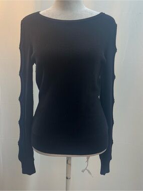 Ramy Brook Black Scoop Neck Long Cut out Sleeve Sweater